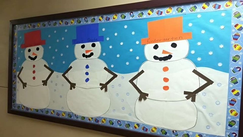 Trang trí bảng Noel theo tông màu trắng người tuyết