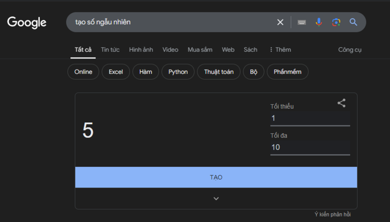 Cách tạo số ngẫu nhiên trên Google 1