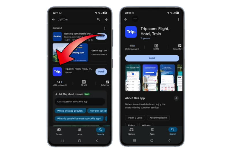 Cách tải Trip.com trên điện thoại Android
