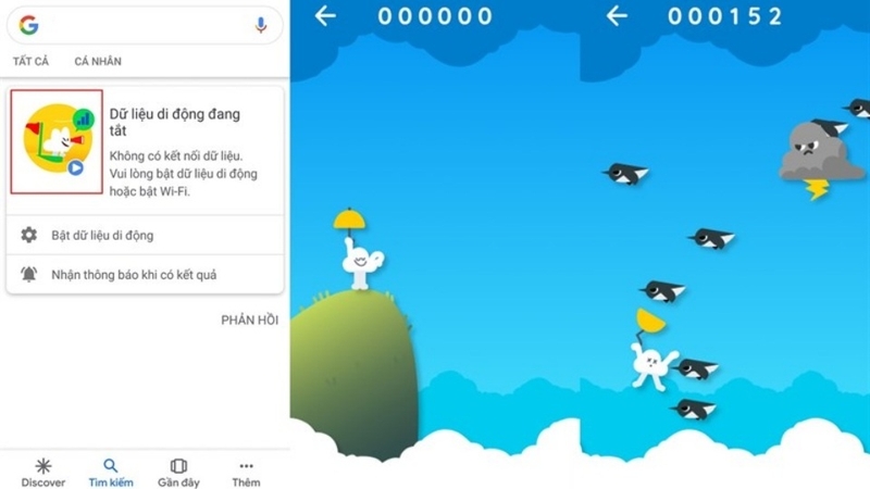 Tắt wifi và mở Google rồi tìm kiếm từ khóa bất kỳ là trình duyệt sẽ tự vào game
