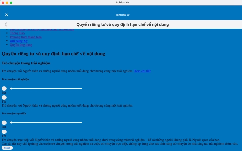 Sửa đổi cài đặt quyền riêng tư trong Roblox