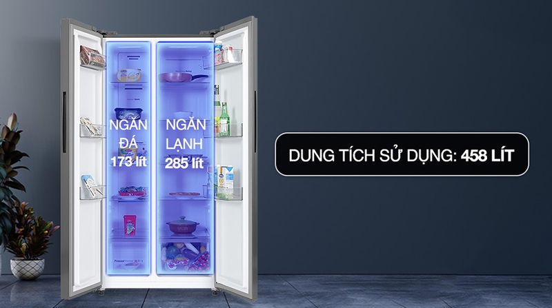 Với tổng dung tích 458 lít, tủ lạnh Casper Inverter side by side RS-460PG đủ sức chứa cho gia đình từ 4-5 người