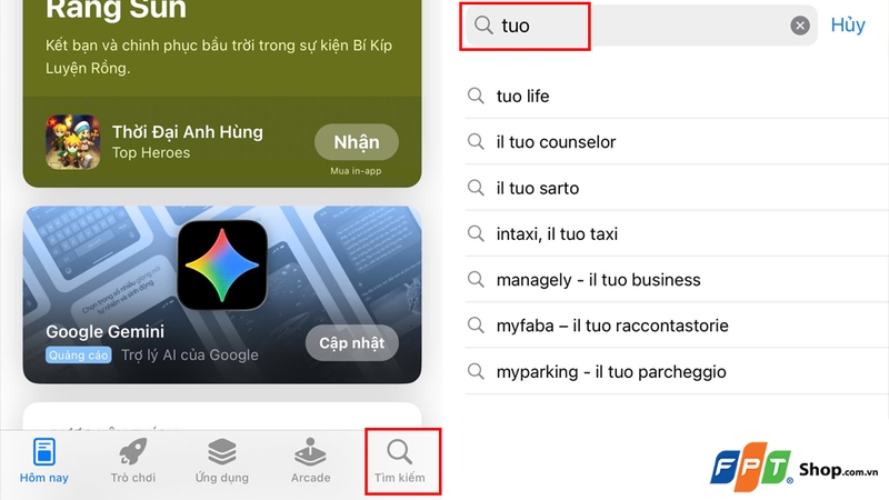 Gõ từ khóa "Tuo"