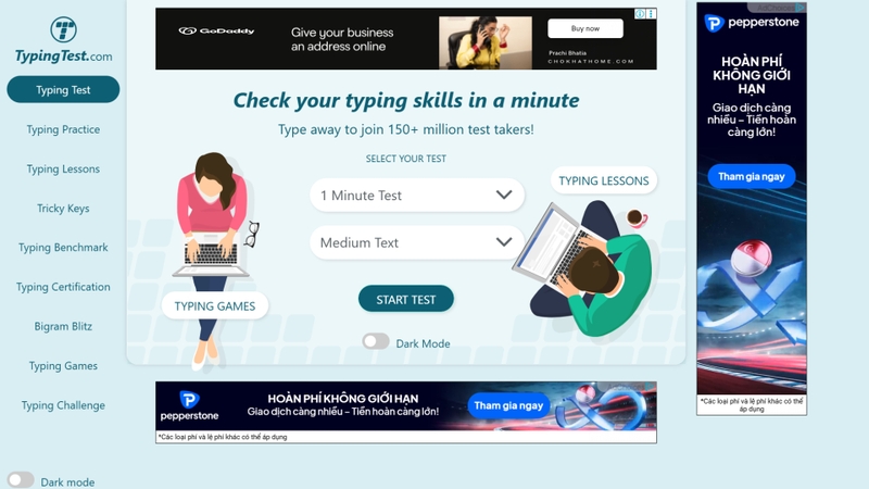 Bước 1: Truy cập trang web và bắt đầu bài kiểm tra
