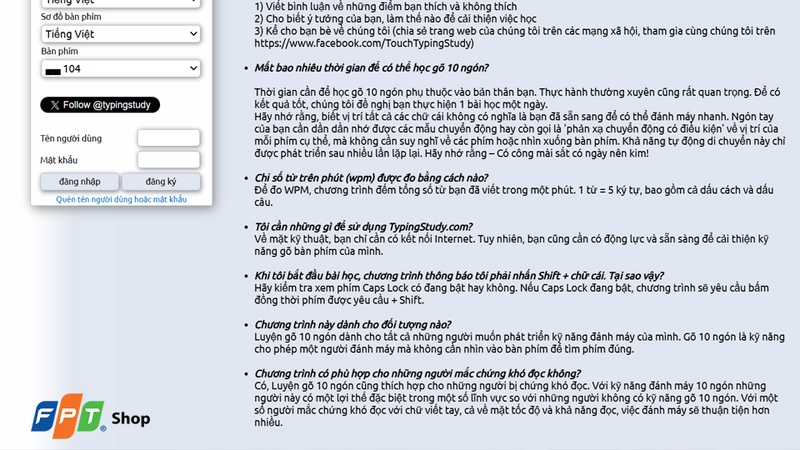 Touch Typing Study đưa ra nhiều lời khuyên hữu ích cho người học
