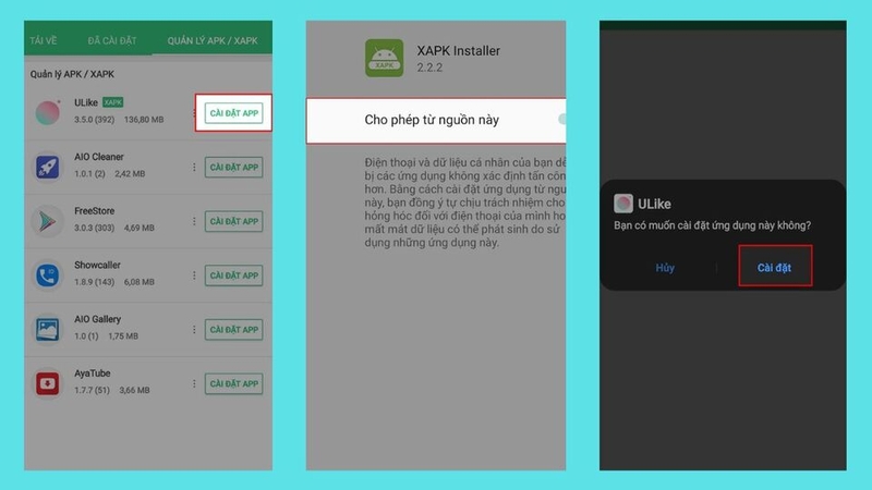 Mở tệp tải về bằng XAPK Installer để cài đặt