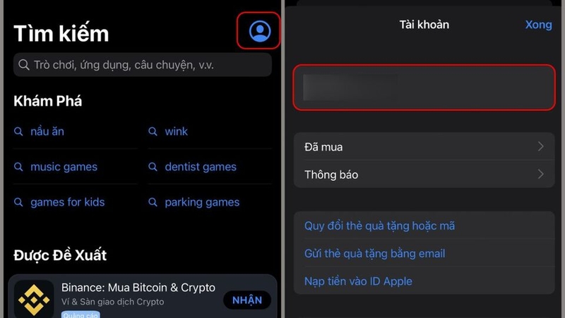 Vào App Store và chọn “Tài khoản”