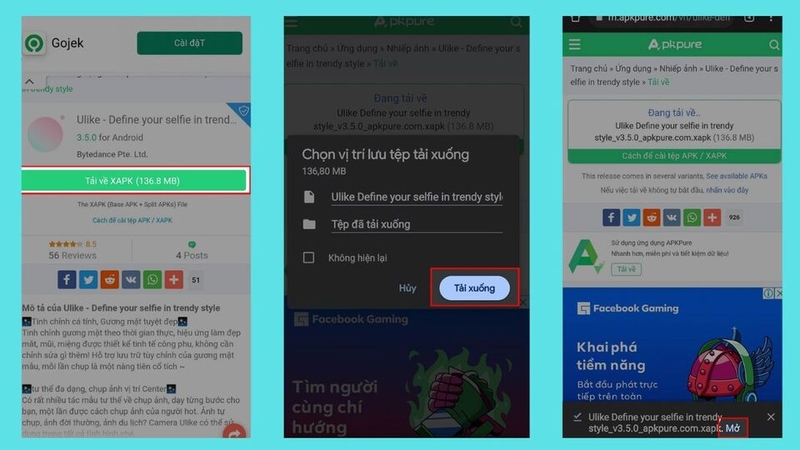 Truy cập trang tải Ulike Trung Quốc và chọn “Tải về XAPK”