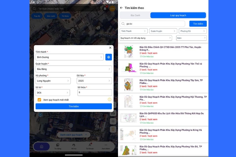 Ứng dụng check quy hoạch Bình Dương - Thongtin.land