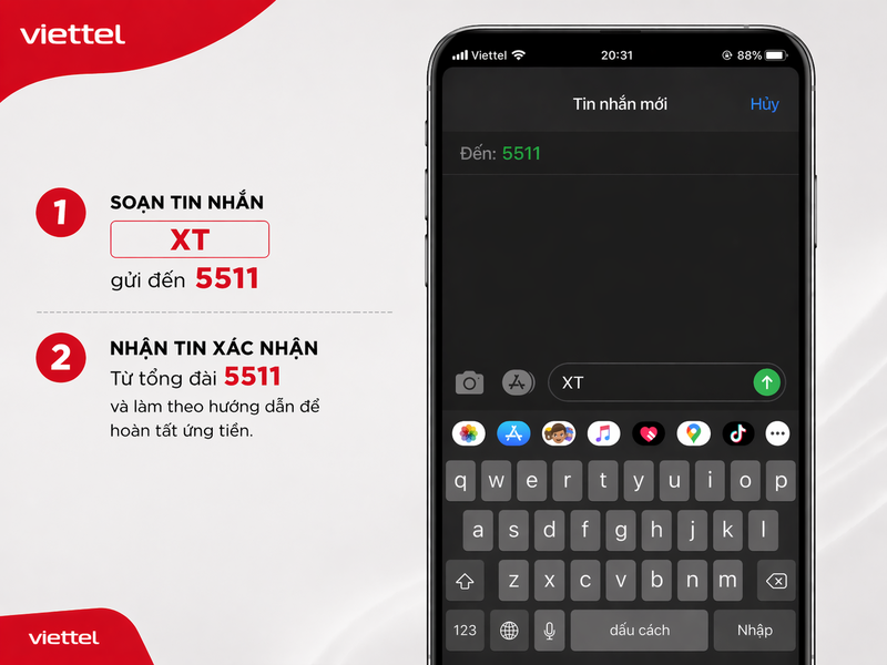 Cách ứng tiền Viettel qua 5511