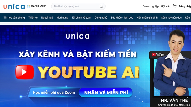 Unica cung cấp khóa học đa dạng nhiều lĩnh vực