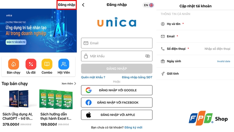 Đăng ký tài khoản Unica