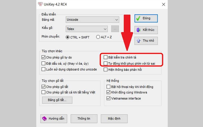Bật kiểm tra chính tả và&nbsp;Tự động khôi phục phím