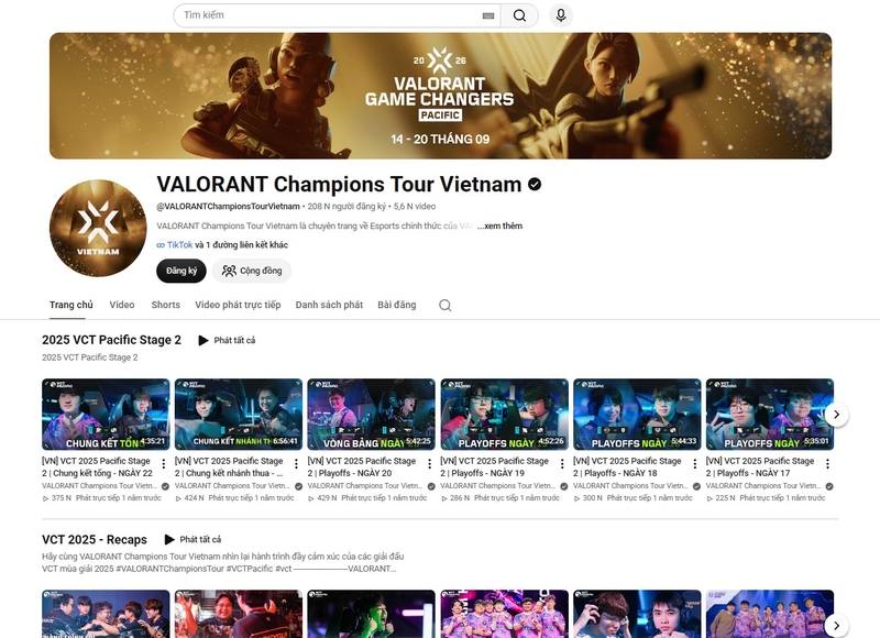 Theo dõi giải trên YouTube VALORANT Champions Tour Vietnam
