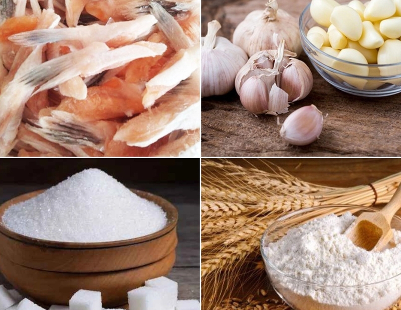 Nguyên liệu cho món vây cá hồi chiên nước mắm