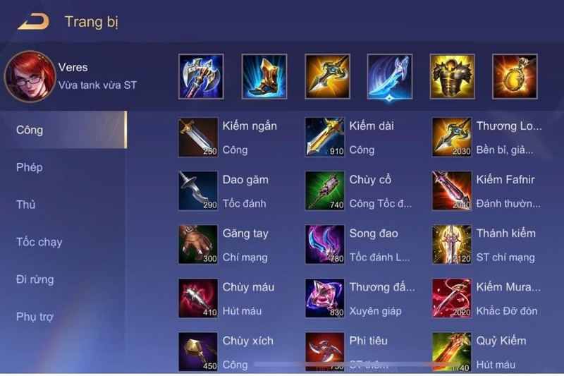 Trang bị đi rừng cho Veres