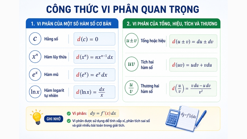 Những công thức vi phân quan trọng cần nắm