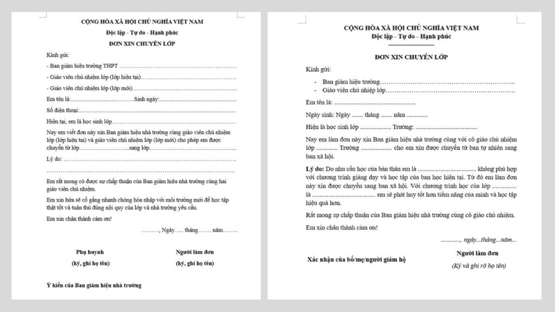 Viết đơn xin chuyển lớp thpt 3