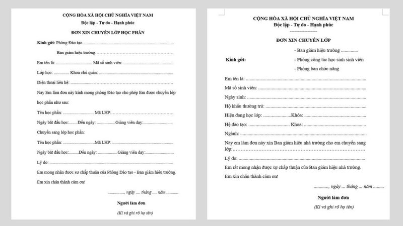 Viết đơn xin chuyển lớp thpt 1