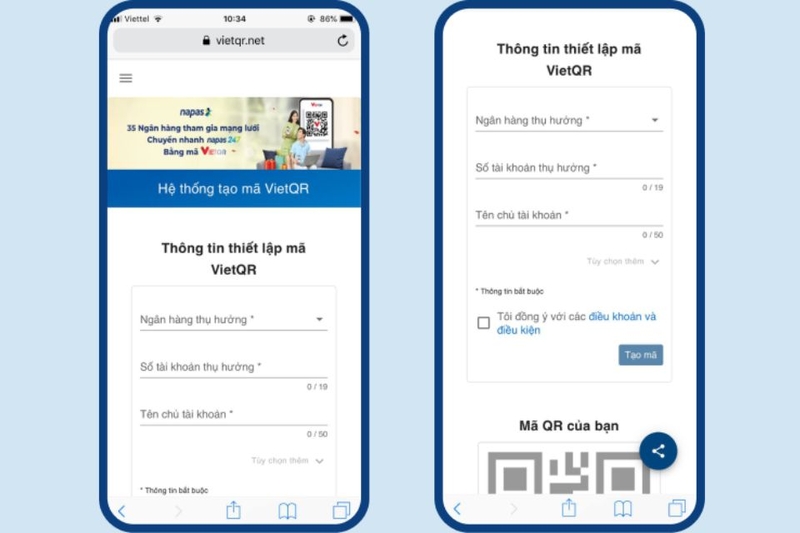 Tạo mã trên website VietQR
