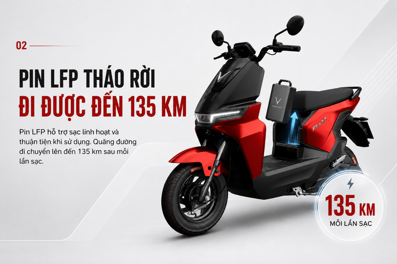 Pin LFP tháo rời, hỗ trợ đổi pin tiện lợi
