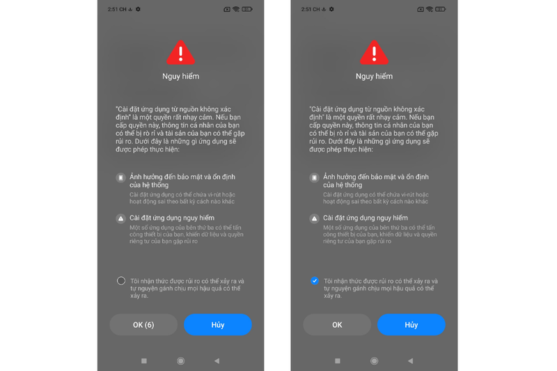 Nhấn chọn "Tôi nhận thức được rủi ro…"