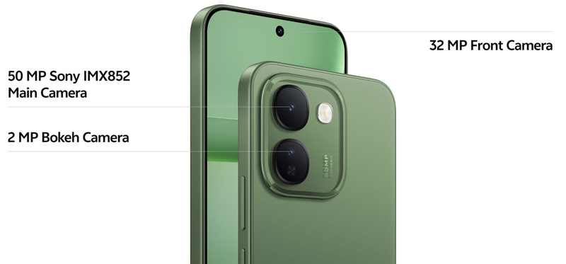 vivo S2 FE sử dụng camera chính Sony IMX852 50 MP, đi kèm camera selfie 32 MP cho nhu cầu chụp ảnh và gọi video.