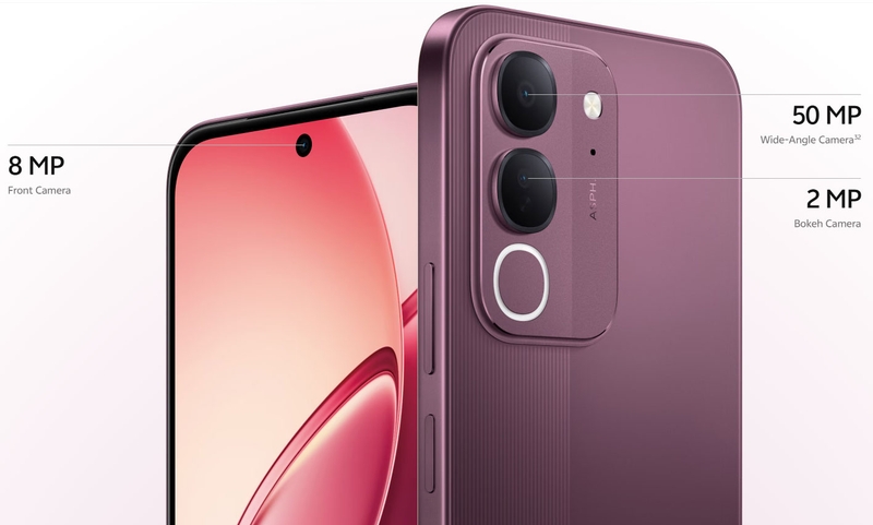 Hệ thống camera của vivo Y32 gồm camera chính 50 MP, cảm biến đo chiều sâu 2 MP và camera trước 8 MP.