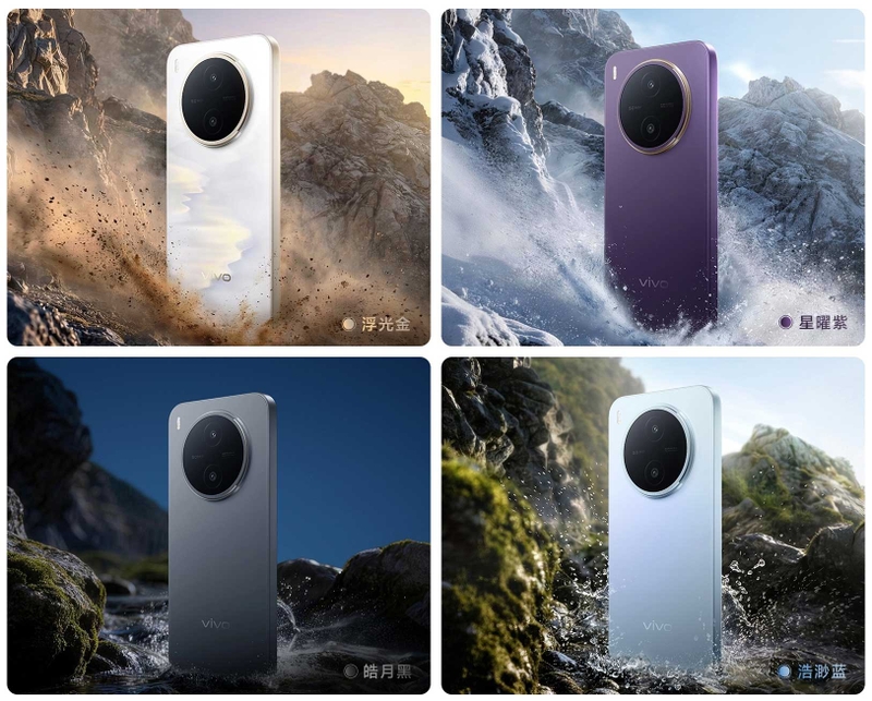 Bốn phiên bản màu sắc của vivo Y600s Pro với thiết kế mặt lưng nổi bật và cụm camera hình tròn đặc trưng.