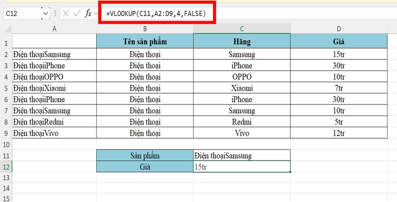 VLOOKUP 2 điều kiện hình 1
