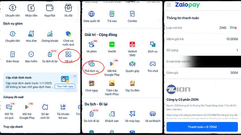 Nạp VlTKM qua ZaloPay