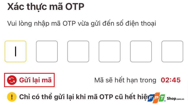 Yêu cầu gửi lại mã OTP