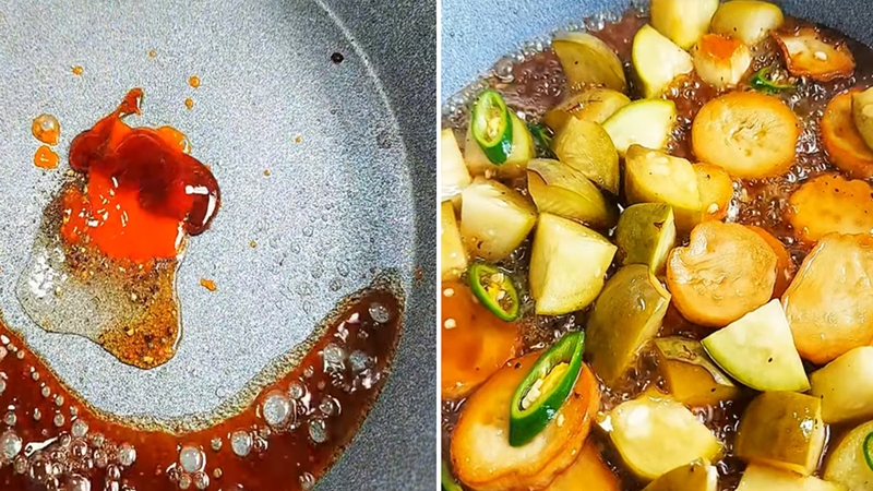Kho dưa hấu non muối chua và nấm