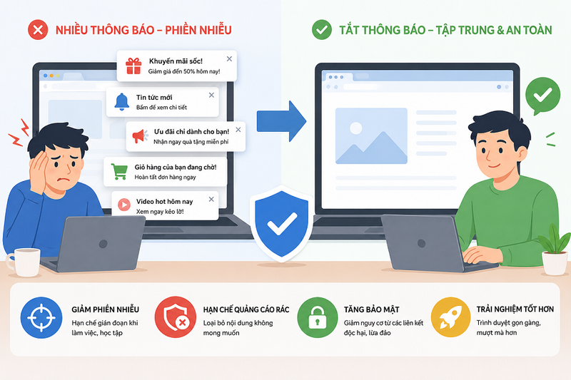 Vô hiệu thông báo trình duyệt web giúp ích gì cho người dùng?