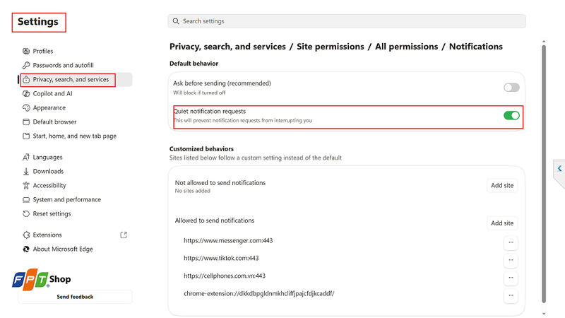 Vô hiệu thông báo trên trình duyệt web Microsoft Edge