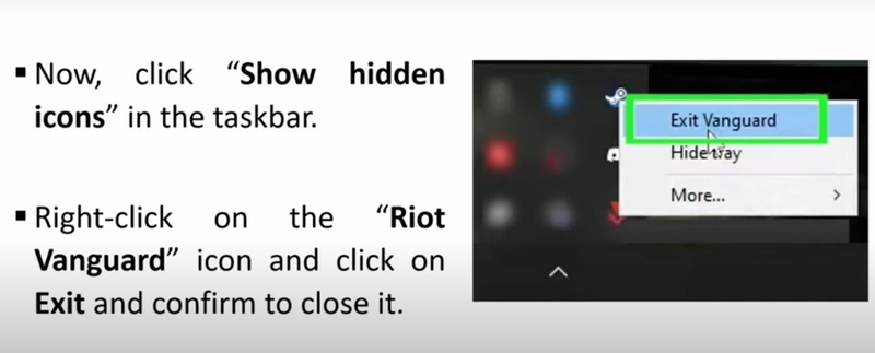 Đóng ứng dụng "Riot Vanguard" để khắc phục lỗi