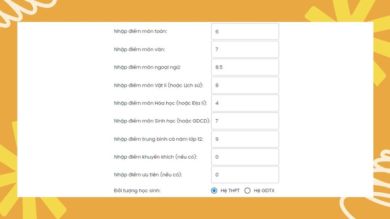 Nhập số điểm của mình tại trang website HocAZ.vn