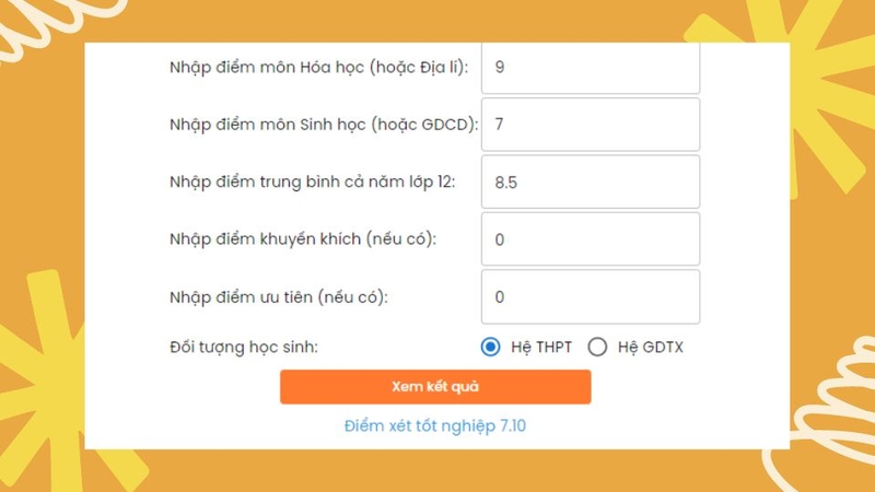 Kết quả điểm tốt nghiệp sẽ được hiển thị ngay trên màn hình.