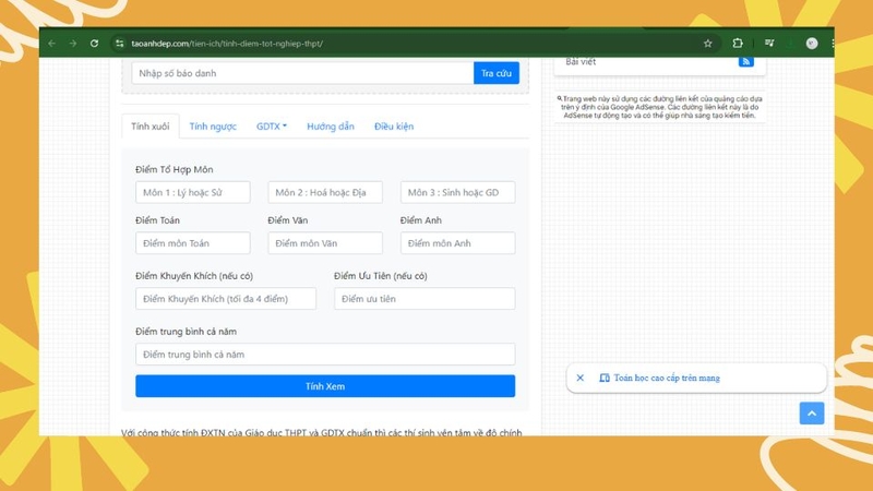 Web tính điểm tốt nghiệp taoanhdep.com