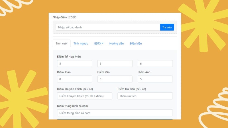 Tiến hành nhập điểm vào các ô hiển thị