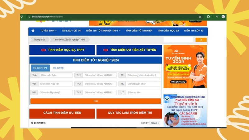 Website tính điểm tốt nghiệp của Bộ Giáo dục và Đào tạo