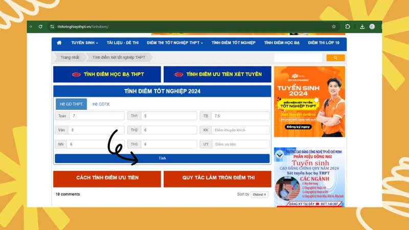 Nhập số điểm của mình và nhấn chọn Tính