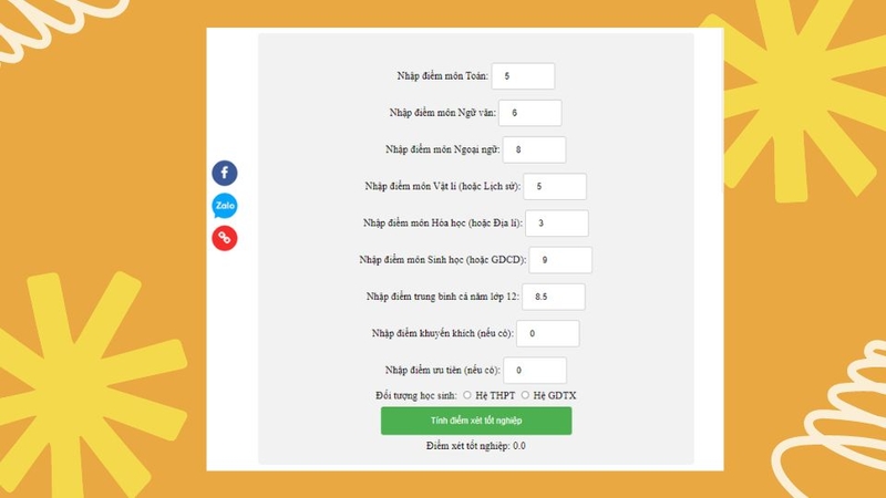 Nhập điểm số của mình vào các ô trống tương ứng