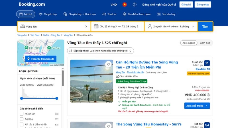 Sử dụng bộ lọc trên Booking.com