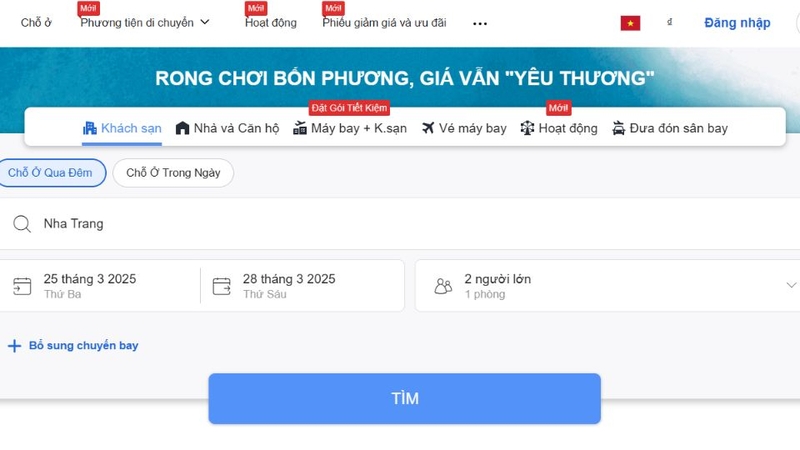 Nhập thông tin tìm kiếm trên Agoda