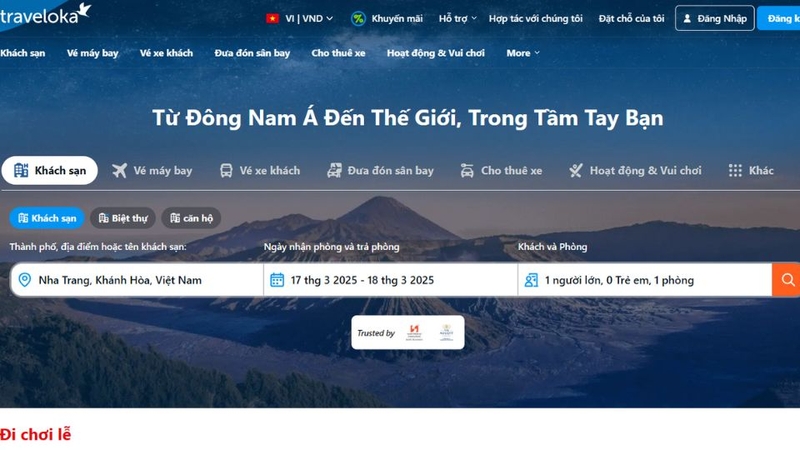 Nhập thông tin tìm kiếm trên Traveloka