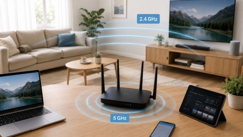 Đang sử dụng băng tần 2.4 GHz trong môi trường nhiều nhiễu