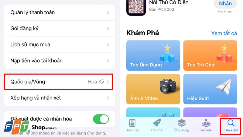 Chuyển vùng/quốc gia nếu cần