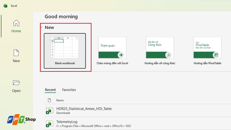 Tạo Workbook trực tiếp trong Excel