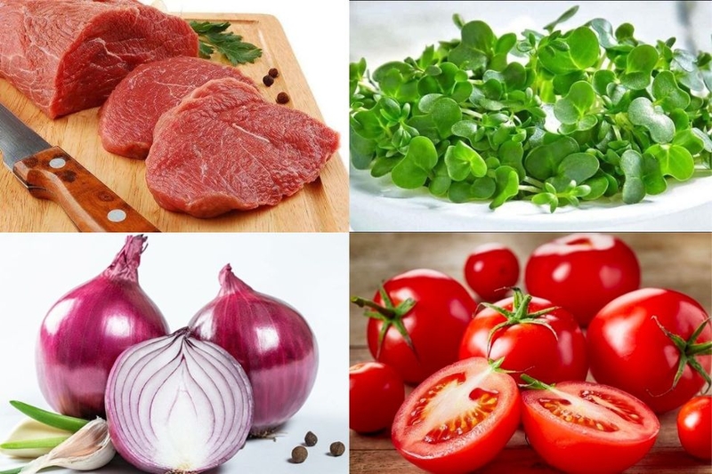 nguyên liệu xà lách xoong trộn thịt bò